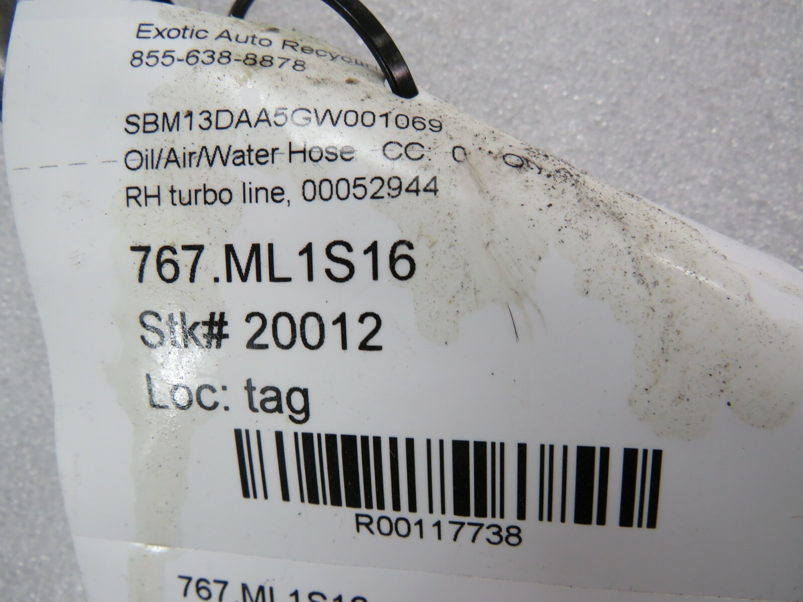 McLaren 570S, RH, Right Turbo Line, Used, P/N 00052944