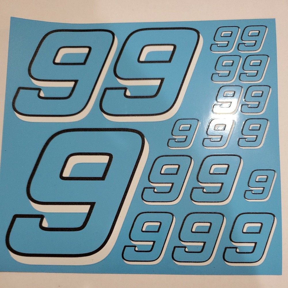 BABY BLUE W/ white & black Racing #9's vinyl Decal Sheet 1/8-1/10-1/12 RC Modelx