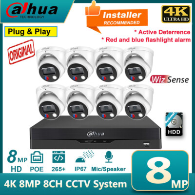 Dahua Tioc WizSense AI 4K 8CH IP Camera System color 8MP IPC-HDW3849H-AS-PV lot