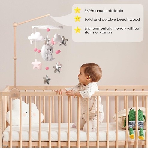 Crib Mobile ARM - Rotating Wooden Mobile Arm for Crib 33 inch Baby Mobile Hanger - Picture 5 of 7