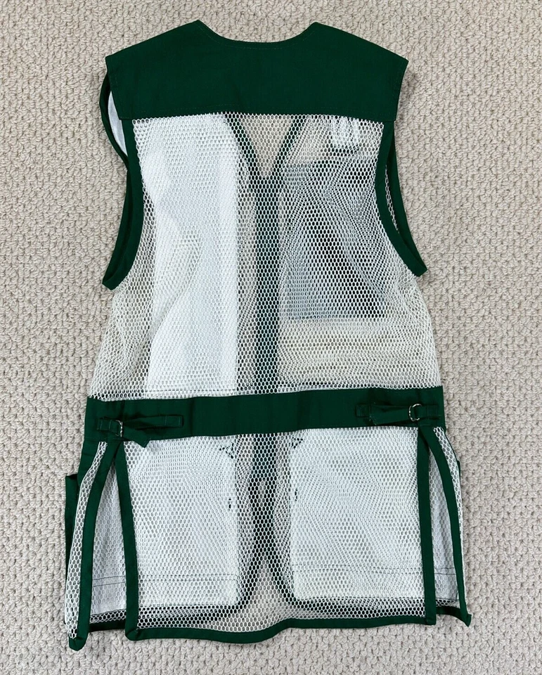 复古 ORVIS 网眼射击背心 38 码绿色/白色美国制造多口袋 — 第 2/4 张图片