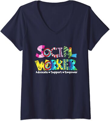 Social Work Month Lover Advocate Support Empower Ladies' V-Neck Tshirt