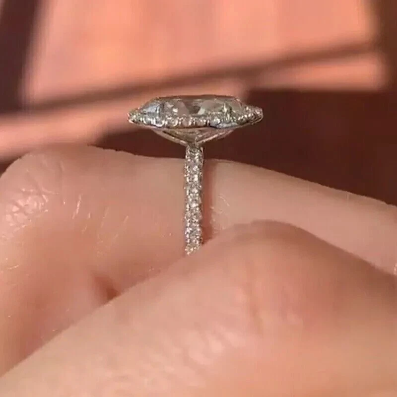 14 Karat Weißgold Ovalschliff simulierter Diamant Damen Verlobungsring 2,50 kt - Bild 2 von 4