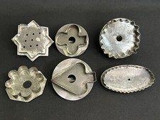 Lot of 6 Antique Flat Back Tin Metal Cookie Cutter Cutters Primitive Soldered