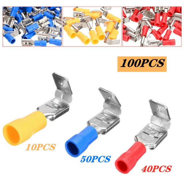 100 PIGGY BACK PIGGYBACK SPADE CRIMP CONNECTOR TERMINAL 40 Red 50 Blue
