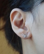 925 Sterling Silver  clear CZ butterfly Post Stud Earring-- C