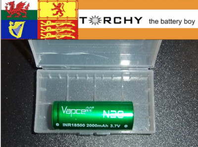1x Vapcell N20 5A 2000mah 3,7V / 4,2V 18500 Akku Flat Top + Koffer GRATIS P&P