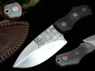  FORGE CUSTOM HANDMADE ETCHED HUNTING CAMP BOOT KNIFE HANDLE & COVER