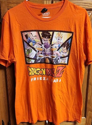 DRAGON BALL Z Frieza Saga T Shirt Men's Size L Large Anime Graphic Print Orange 
