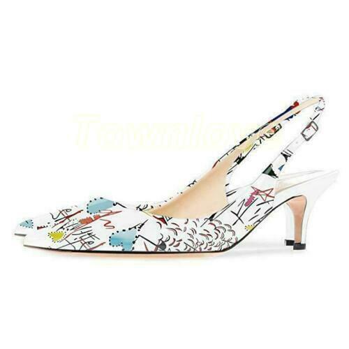 Zapatos de salón informales para mujer damas punta puntiaguda gatito tacones bajos sin cordones talla - Imagen 11 de 16