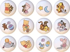 Set of 12 Winnie the Pooh Baby CERAMIC Drawer Pulls Dresser Drawer Cabinet Knobs