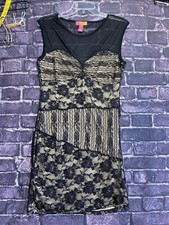 Catch My I Juniors Womens Dress XL Sleeveless Embroidered Slip Black And Ivory