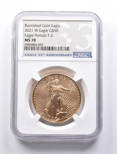 MS70 2021-W $50 Burnished Gold Eagle T-2 Eagle Portrait NGC *1333
