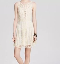 Free People Dress XS Women's Ivory Macrame With Slip Dress Boho Knit Summer NWT