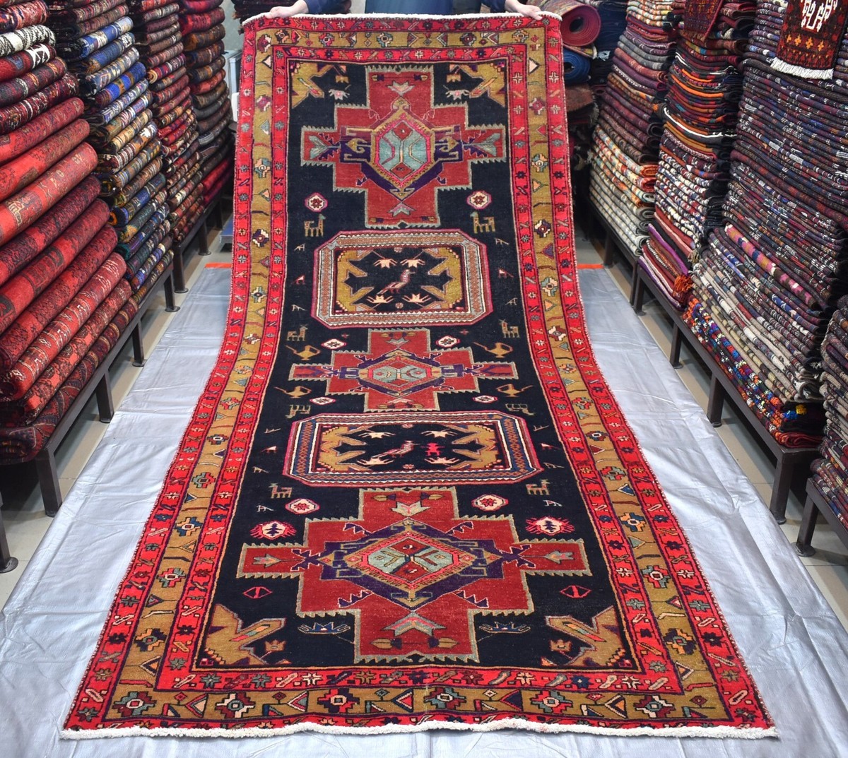 Antique Caucasian Abadeh Area Rug 5x11 ft Handmade Persian
