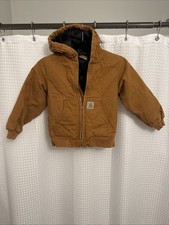 Carhartt Jacket Youth XS 6 Tan Canvas Hood Zip Up Quilted Interior