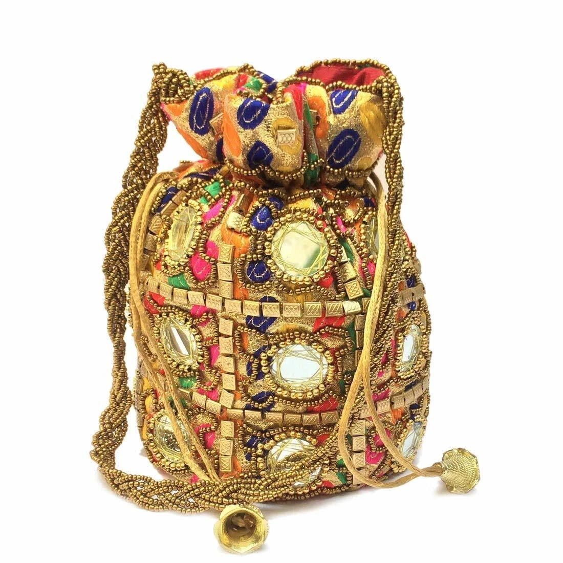 Handmade Rare Women's Traditional Mirror Work Potli Handbag For Party Wedding