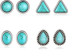 Turquoise Stud Earrings Set for Women Handmade Gemstone Oval round Flower Cut Sh