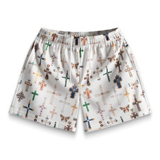 Bravest Studios Mens Shorts Mesh White Cross ...