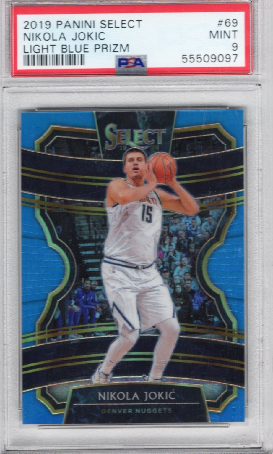 2019 Select, Nikola Jokic, Light Blue Prizm, #'d/299, *PSA Mint 9*