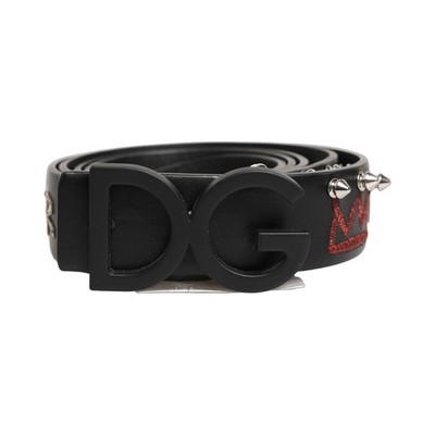 DOLCE & GABBANA Belt Black Leather Prince Crown Logo Buckle 110cm / 44in 750usd