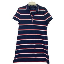 Tommy Hilfiger Polo Dress Women L Navy Striped Short Sleeve Preppy Schoolgirl
