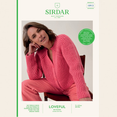 Sirdar Loveful Bio Blend DK Pattern   10913 Root System Rib Cardigan Knitting