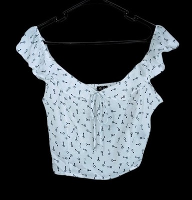 Timing Crop Top Juniors White With a Keys Print Size Large