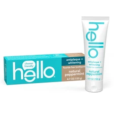 hello Antiplaque & Whitening Fluoride Free Toothpaste, Natural Peppermint 4.7 oz