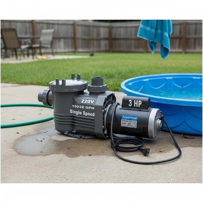 Versatile 3HP Pool Pump with Dual Fittings   High Flow & Quiet, 220V Operation