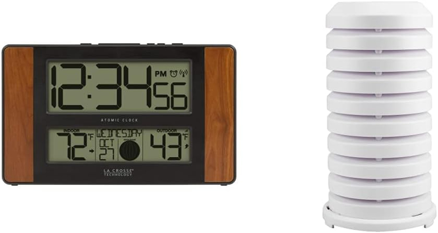 Atomic Digital Clock with Temp & Moon Phase + Sensor Protection Shield