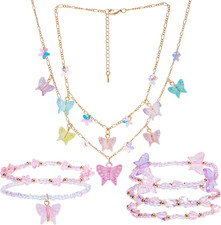 Toddler Jewelry Kids Necklace Choker and Bracelet 3 Pack 9Pcs, Little Girls Jewe