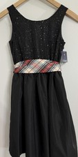 NEW Chaps Girls Black Sequin Plaid Belt Party Dress Sz 10 Holiday Christmas