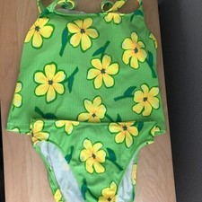 Vintage Jantzen Swimsuit Women's size 14 Green White Floral 2 Piece