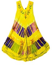 Womens Umbrella Dress Ladies Summer Tie Dye Embroidery Beachwear DressTop Yellow