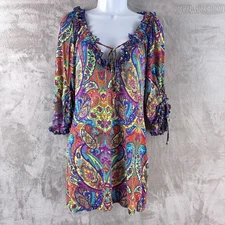 Luli Fama Cover Up Dress Womens Size Medium Multicolor Paisley Boho Beach