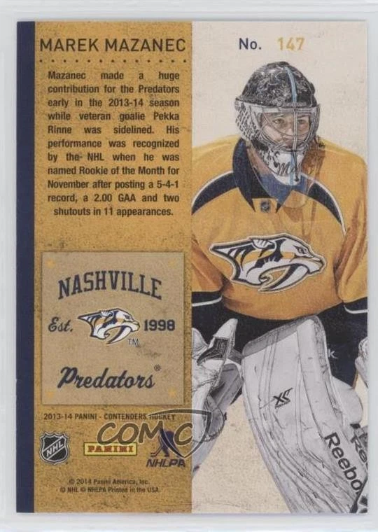 2013-14 Panini Playoff Contenders Rookie Gold /100 Marek Mazanec #147 Rookie RC - Image 2 of 2