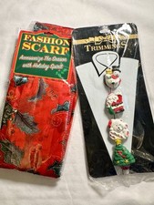 NIP Set 4 Vintage Christmas Trimmings Button Covers Snowman Santa Tree w/Scarf
