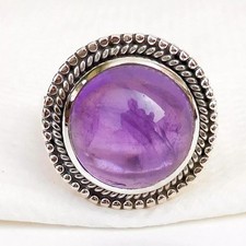 Round Amethyst Ring: Oxidized Sterling Silver Finish - Handmade Adjustable