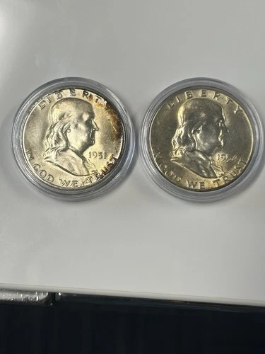 1951-D and 1954-P Silver Franklin Half Dollar BU