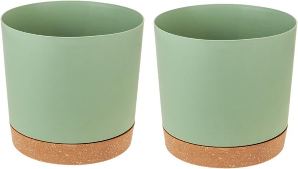 BlumentöPfe 2Er Pack 12Cm Mit Untersetzer Und AblauflöChern HellgrüN-image