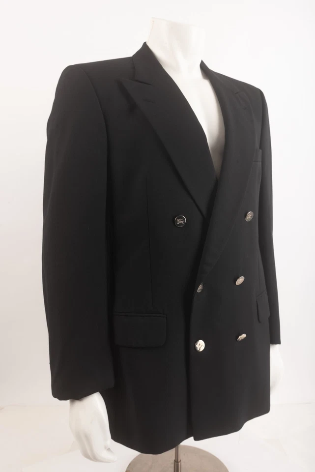 Blazer de lana vintage BURBERRYS para hombre doble pecho azul marino plata botón EE. UU. 44 Foto 2 de 4