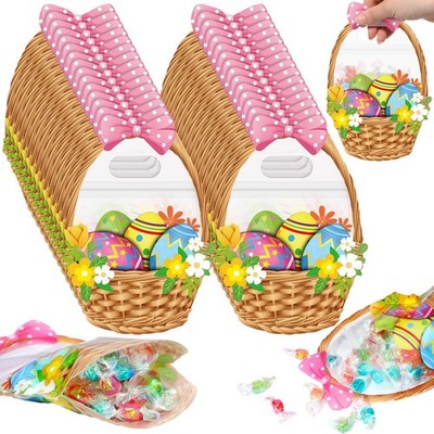 50 PCS Easter Gift Bags Treat Plastic Sealing Candy Pouch Colorful Eggs Floral