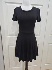 Forever 21 Basic Knit Ribbed Little Black Skater Casual Short Sleeve Mini Dress