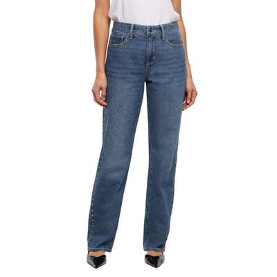 #ad Express Women#x27;s Embellished Straight Leg Jean Size 8 Medium Wash Studs $24.64