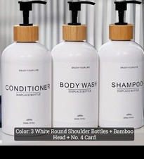 3pc Refillable 500mL Shower Pump Bottles w/ Bamboo Heads for Shampoo/Body