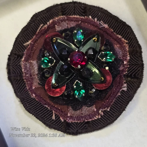 PRADA Brooch Tweed & Gem w/Prada Box Guaranteed Authentic Made In Italy