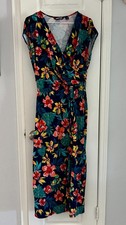 Lands’ End Floral Faux-Wrap Dress Medium Jersey Tropical V-Neck Stretch Boho