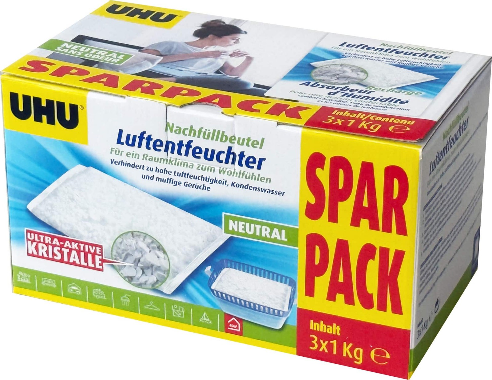 Uhu Luftentfeuchter Nachfüllbeutel Sparpack, 3 X 1000 G Sparpack Luftentfeuchter 4026700470406 - Image 3