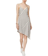 MinkPink Womens Linen Stripe Asymmetrical Dress, White, Large
